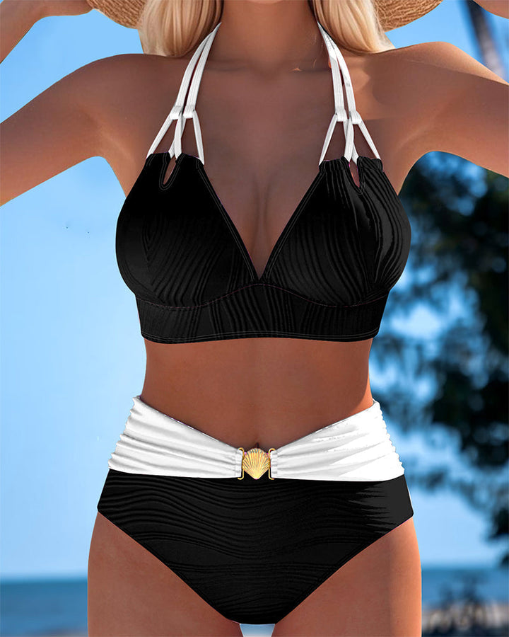 Lily | Maillot de Bain Taille Haute Bretelles Doubles Couleurs Contrastées