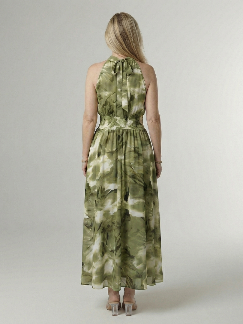 VIRELLE | Robe Midi à Encolure Halter Froncée Sylin