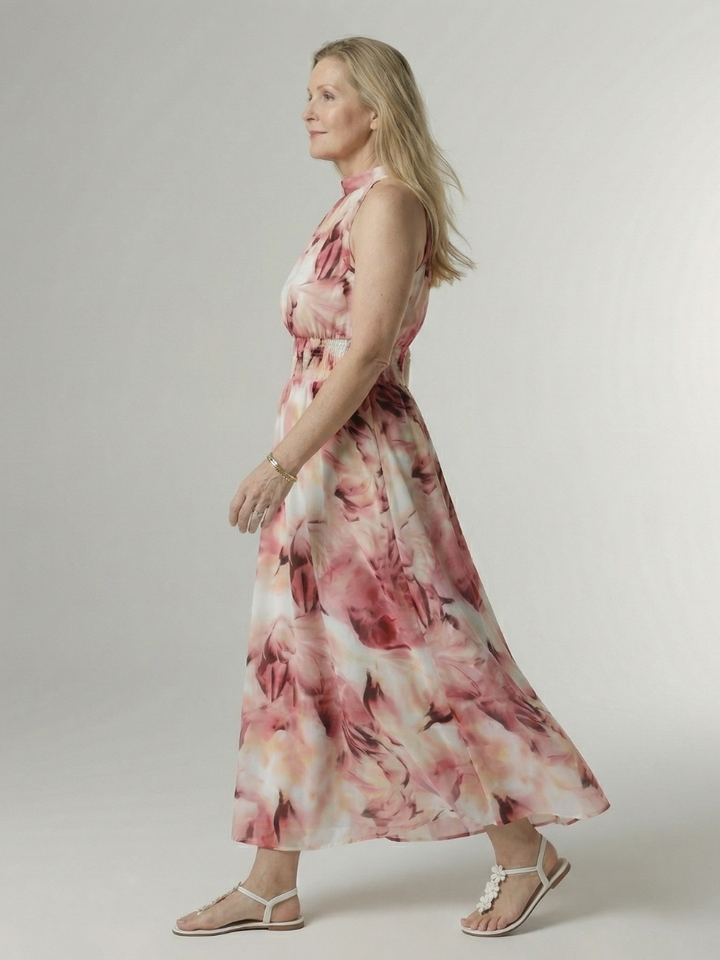 VIRELLE | Robe Midi à Encolure Halter Froncée Sylin