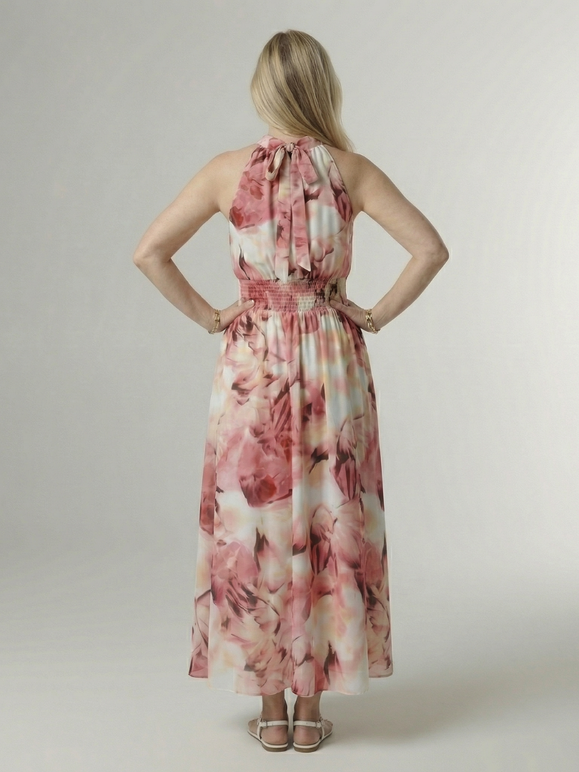 VIRELLE | Robe Midi à Encolure Halter Froncée Sylin