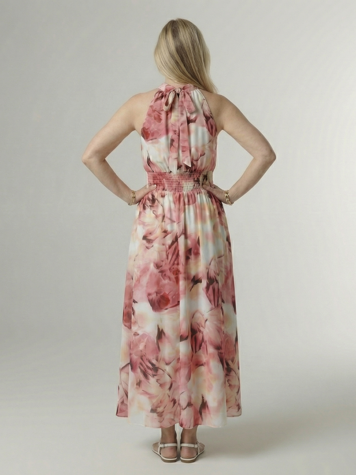 VIRELLE | Robe Midi à Encolure Halter Froncée Sylin