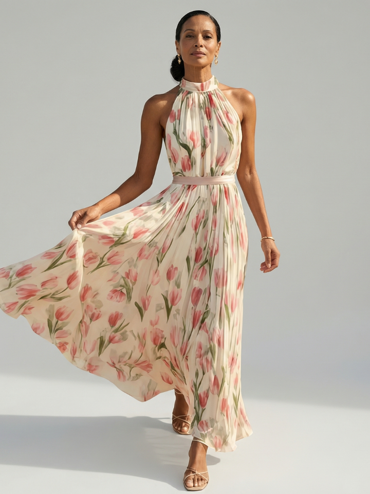 VIRELLE | Robe Midi à Col Halter à Fleurs Aurelle