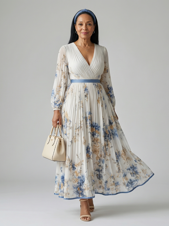 VIRELLE | Robe Midi Plissée à Enveloppe Rielle