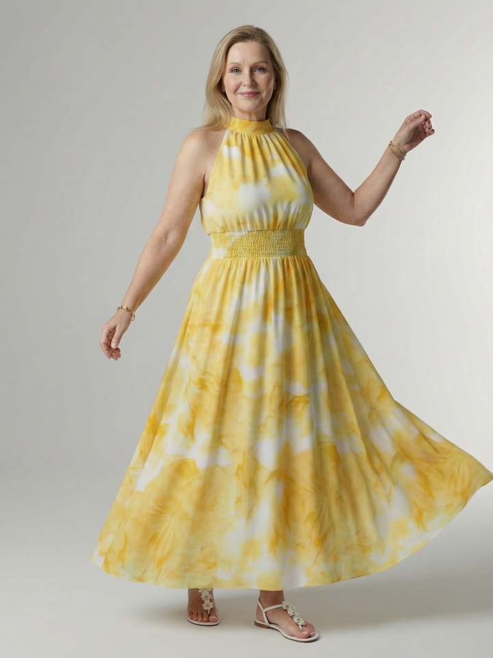 VIRELLE | Robe Midi à Encolure Halter Froncée Sylin