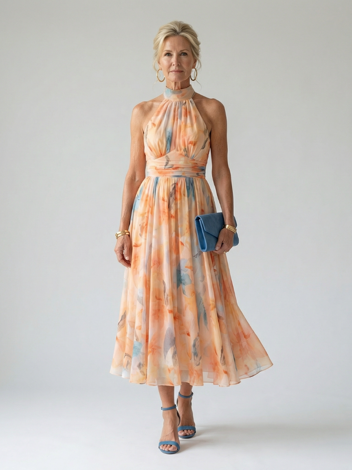 VIRELLE | Robe Midi à Col Halter Doux Elin