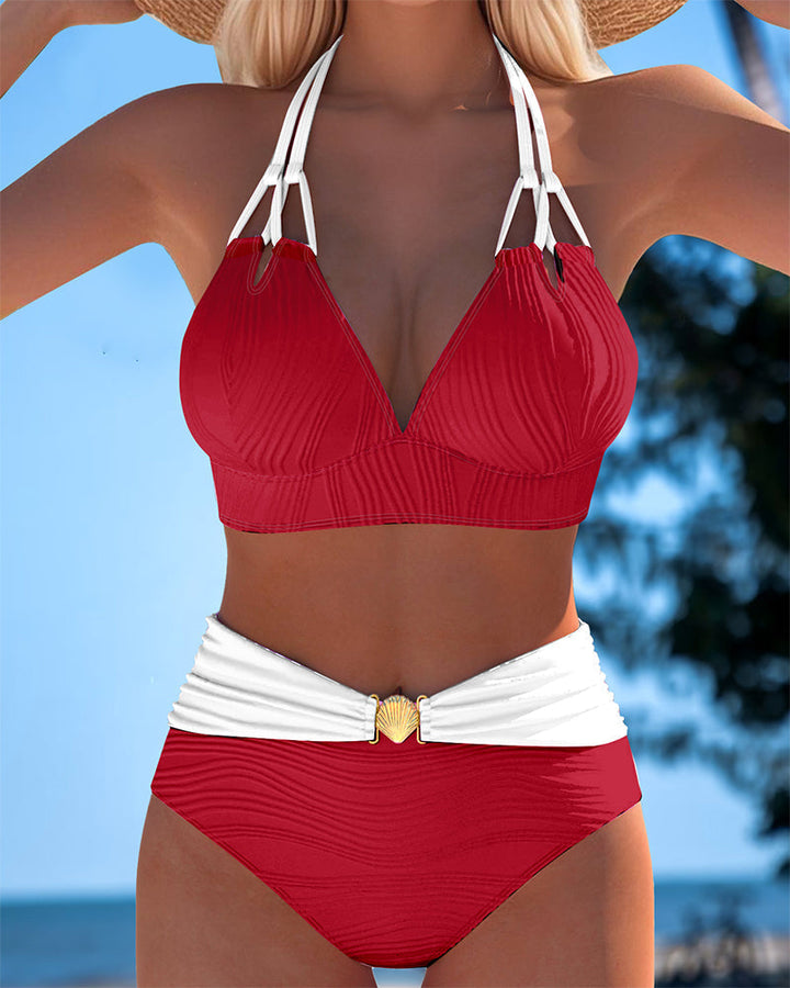 Lily | Maillot de Bain Taille Haute Bretelles Doubles Couleurs Contrastées