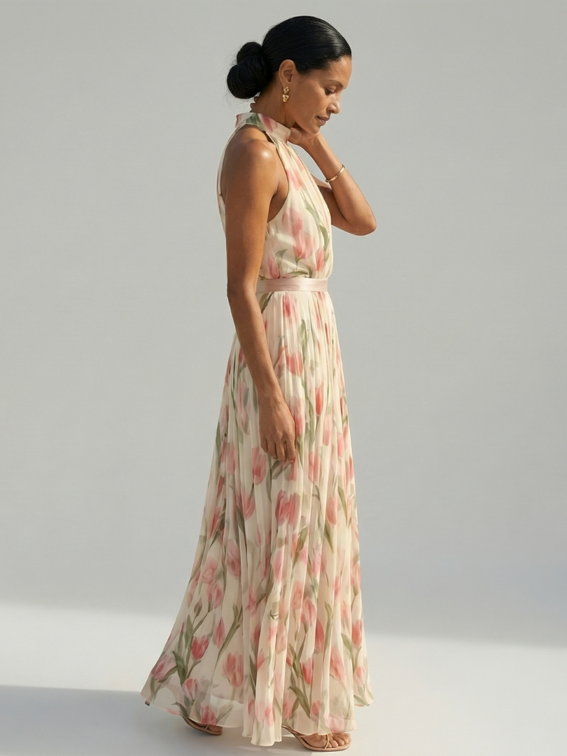 VIRELLE | Robe Midi à Col Halter à Fleurs Aurelle