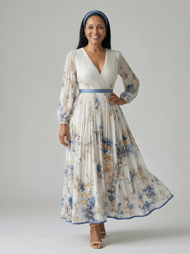VIRELLE | Robe Midi Plissée à Enveloppe Rielle