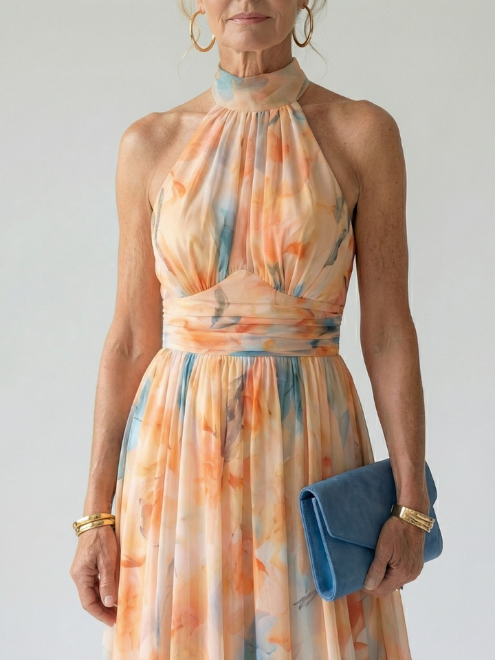 VIRELLE | Robe Midi à Col Halter Doux Elin