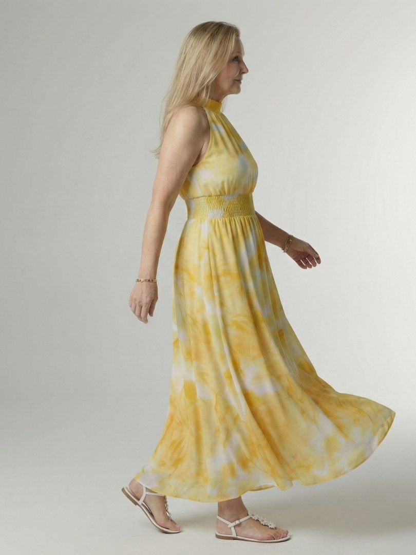 VIRELLE | Robe Midi à Encolure Halter Froncée Sylin