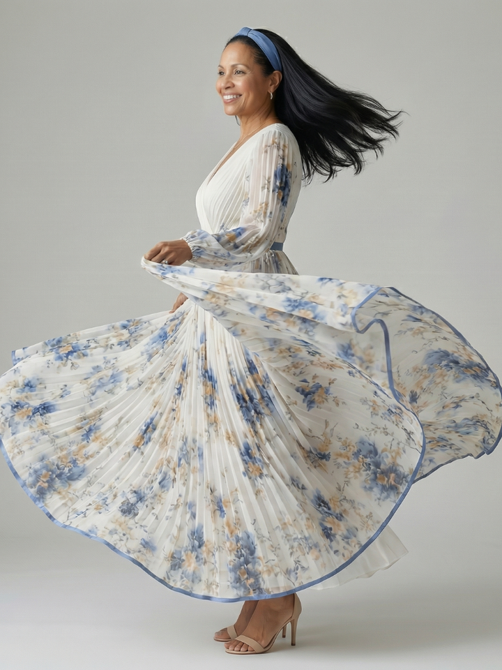 VIRELLE | Robe Midi Plissée à Enveloppe Rielle