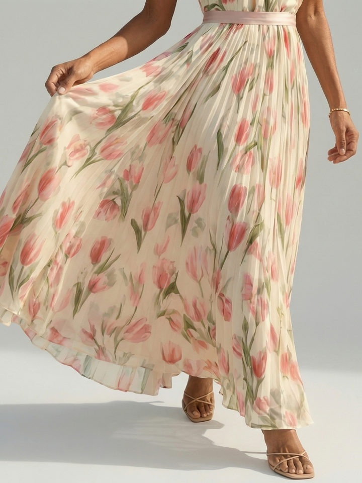 VIRELLE | Robe Midi à Col Halter à Fleurs Aurelle
