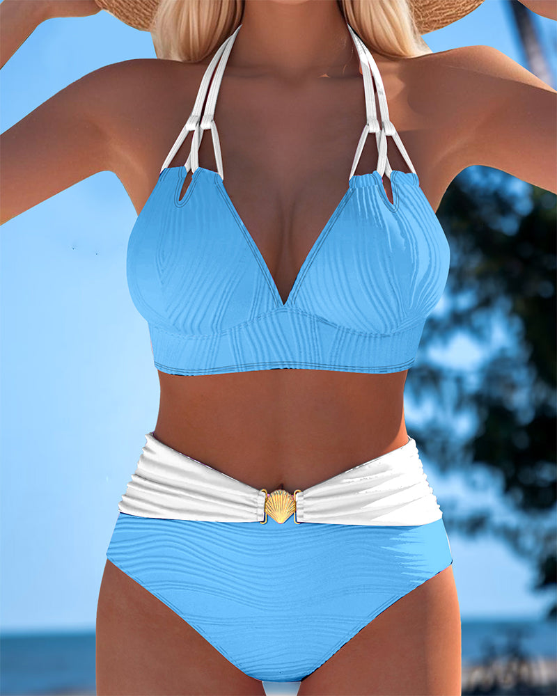 Lily | Maillot de Bain Taille Haute Bretelles Doubles Couleurs Contrastées