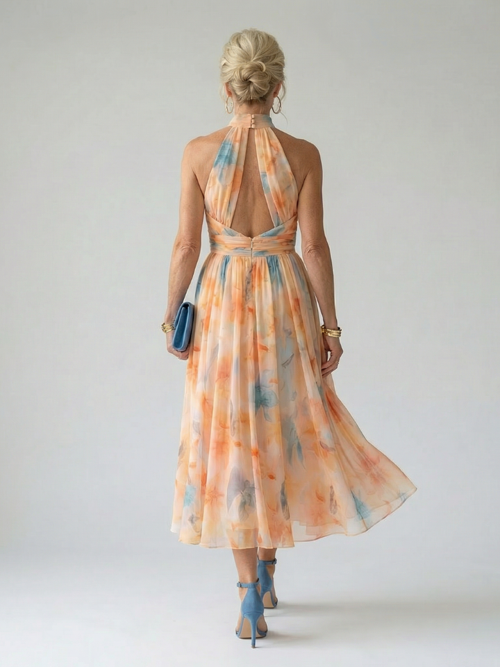 VIRELLE | Robe Midi à Col Halter Doux Elin