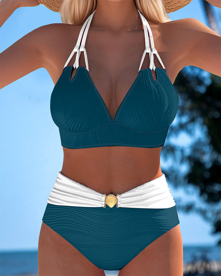 Lily | Maillot de Bain Taille Haute Bretelles Doubles Couleurs Contrastées