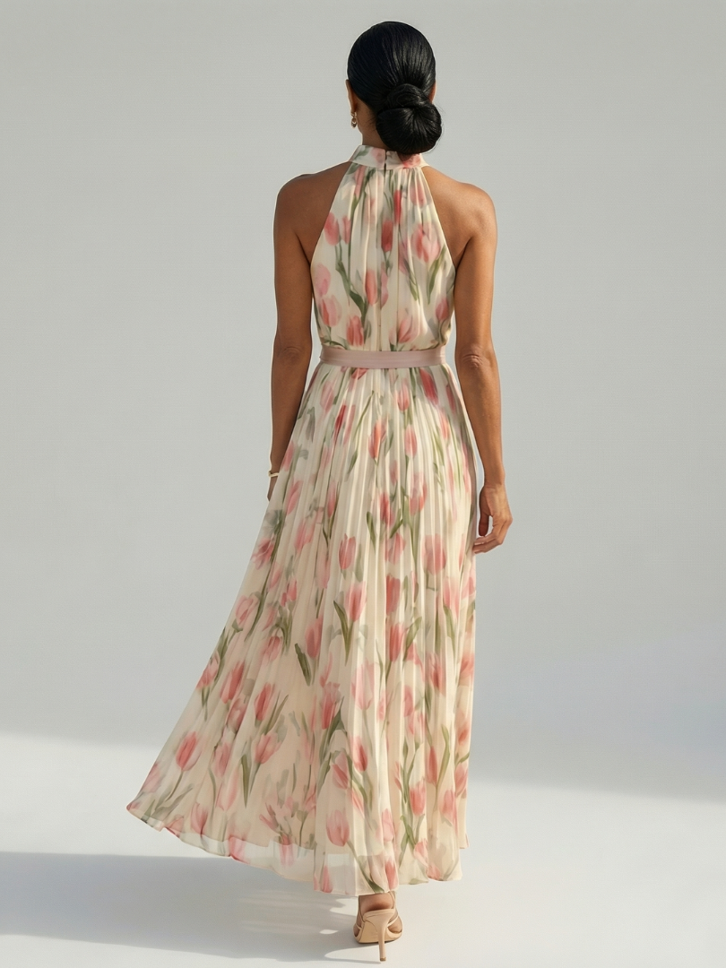 VIRELLE | Robe Midi à Col Halter à Fleurs Aurelle