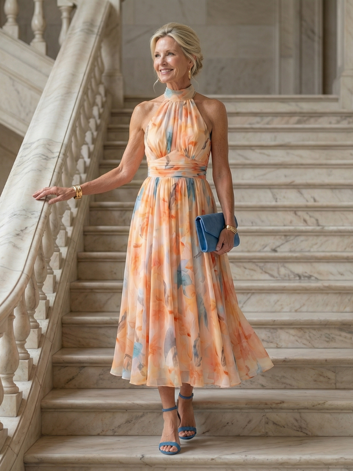 VIRELLE | Robe Midi à Col Halter Doux Elin