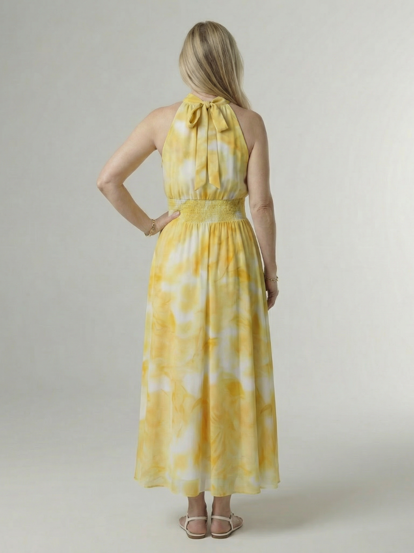 VIRELLE | Robe Midi à Encolure Halter Froncée Sylin