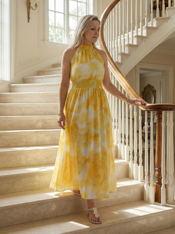 VIRELLE | Robe Midi à Encolure Halter Froncée Sylin
