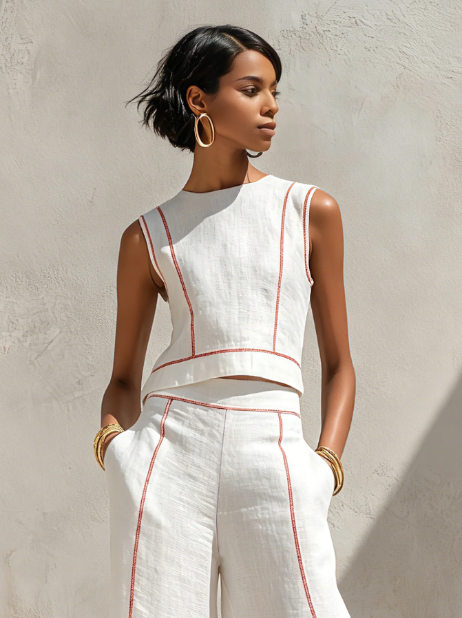Margaux | Ensemble Blanc, Top sans Manches et Pantalon Large