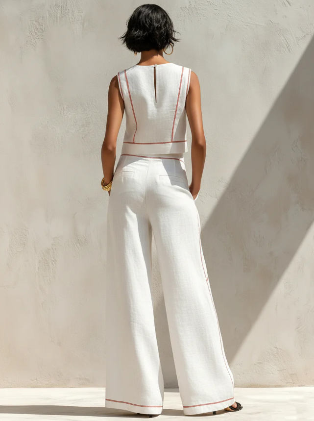 Margaux | Ensemble Blanc, Top sans Manches et Pantalon Large