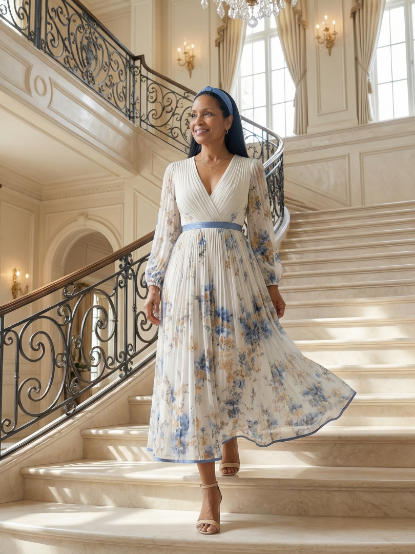 VIRELLE | Robe Midi Plissée à Enveloppe Rielle