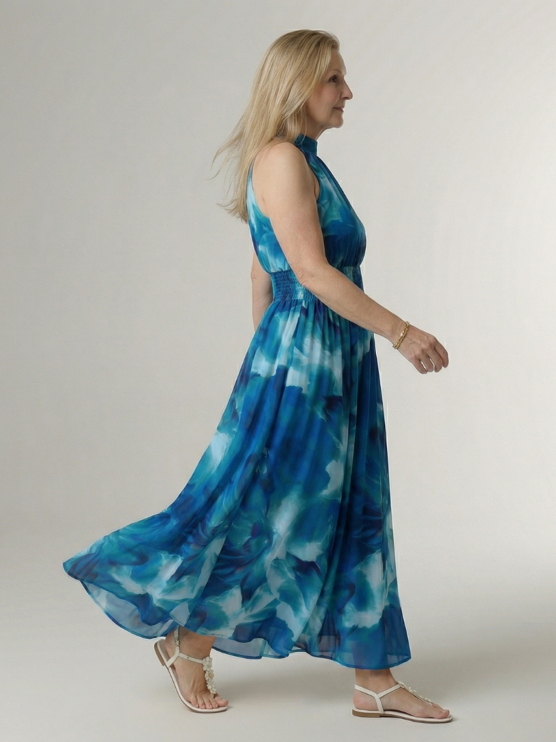 VIRELLE | Robe Midi à Encolure Halter Froncée Sylin