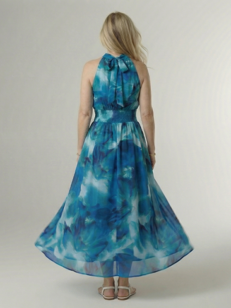 VIRELLE | Robe Midi à Encolure Halter Froncée Sylin