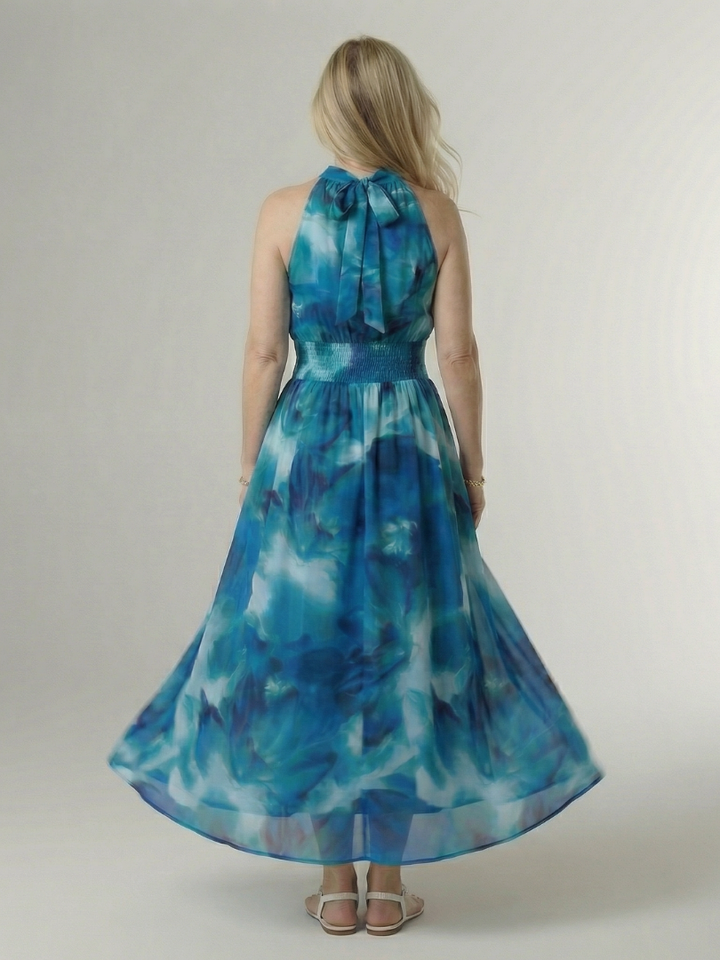 VIRELLE | Robe Midi à Encolure Halter Froncée Sylin