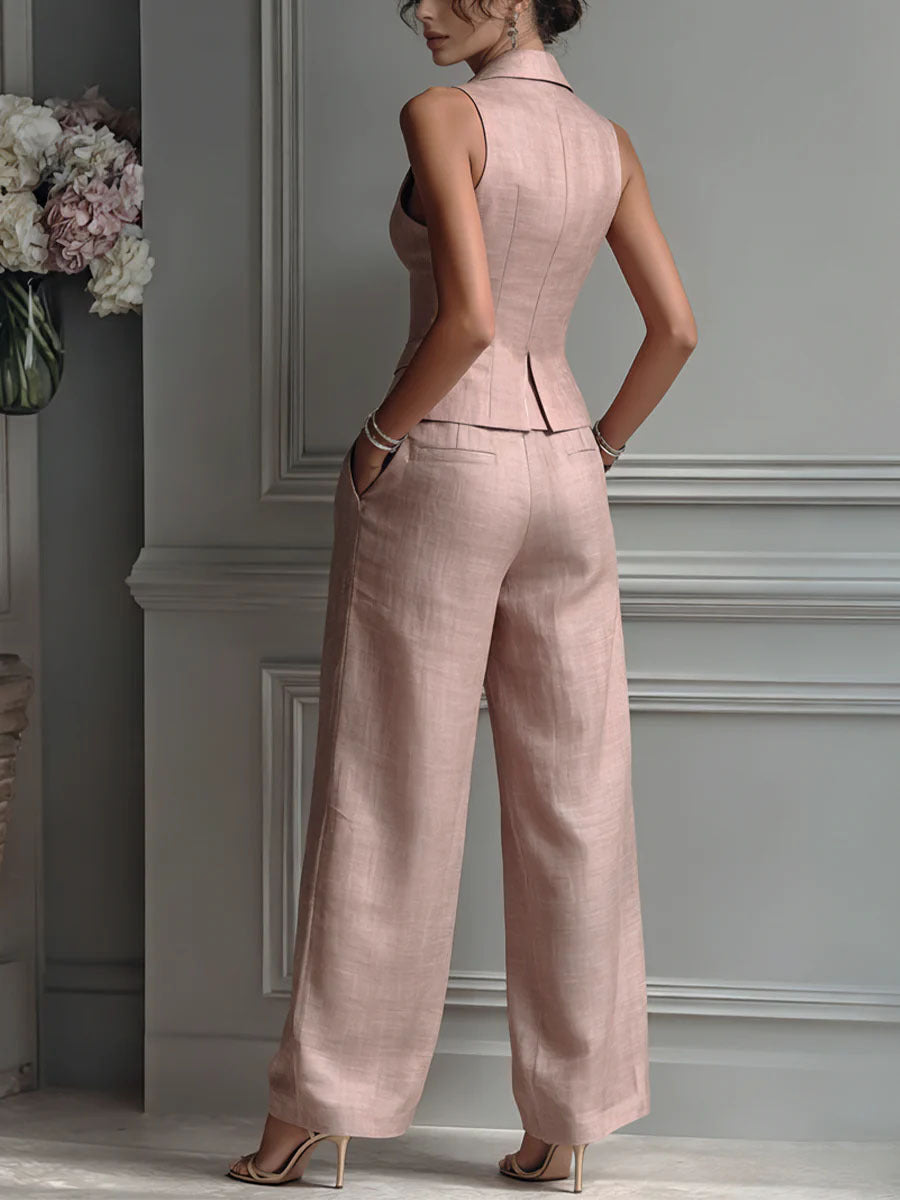 L'Ensemble Gilet — Vieux Rose, Lin Fluide & Coupe Ajustée