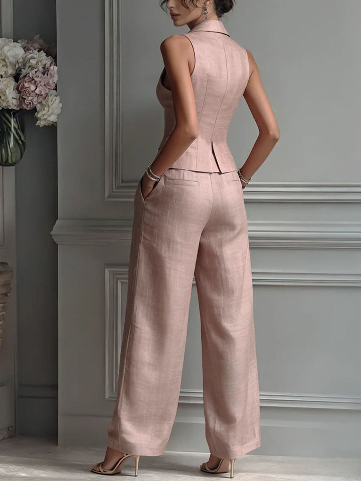 L'Ensemble Gilet — Vieux Rose, Lin Fluide & Coupe Ajustée