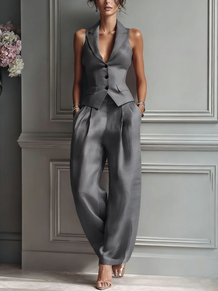 L'Ensemble Gilet — Vieux Rose, Lin Fluide & Coupe Ajustée