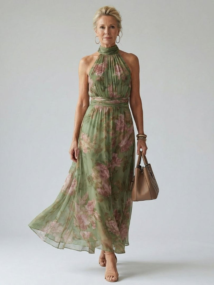 VIRELLE | Robe Midi à Encolure Halter Froncée Mirelle