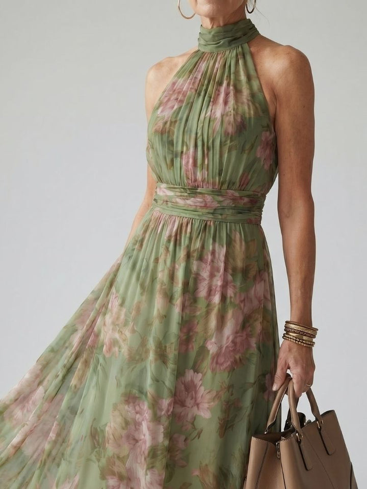 VIRELLE | Robe Midi à Encolure Halter Froncée Mirelle