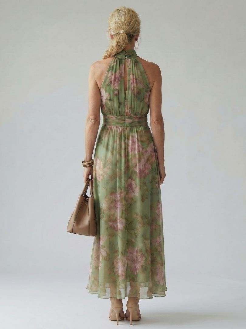 VIRELLE | Robe Midi à Encolure Halter Froncée Mirelle