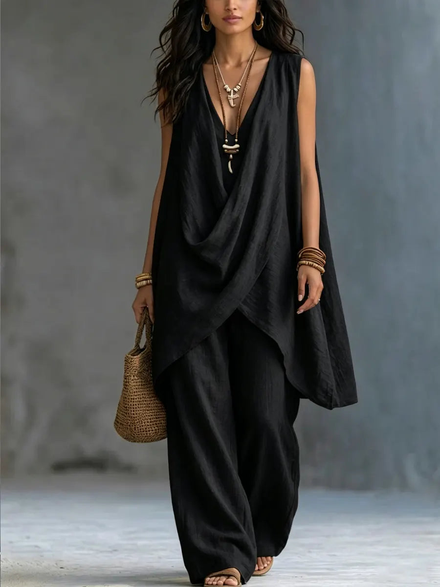 Ginevra · Ensemble Drapé Fluide, Pantalon Ample