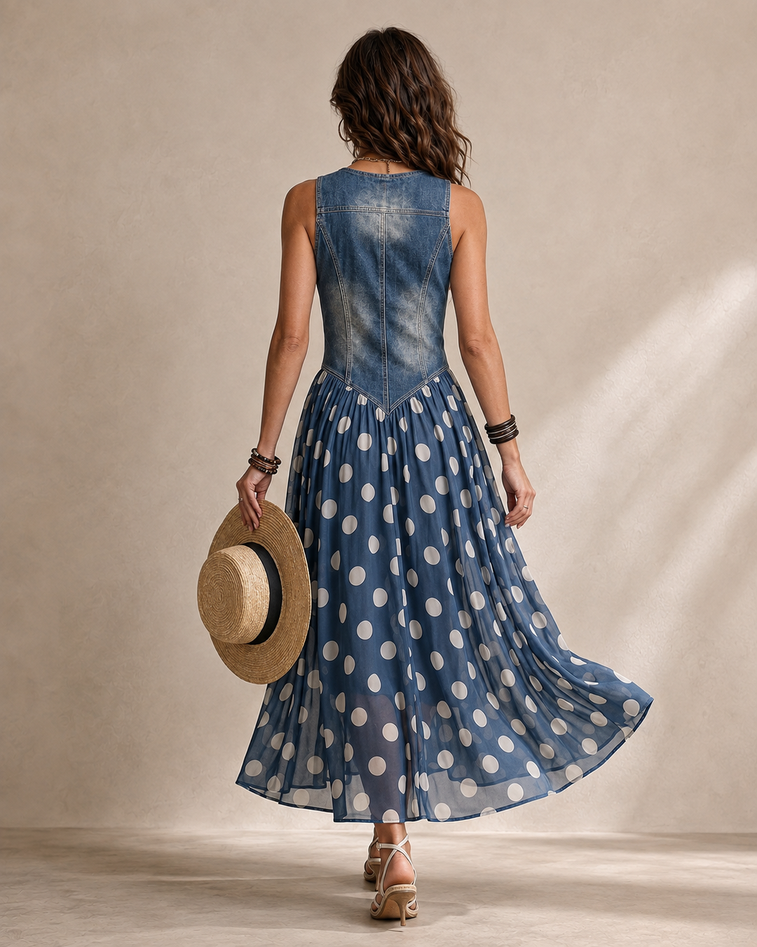 Adeline | Robe Longue à Pois et Corsage Boutonné